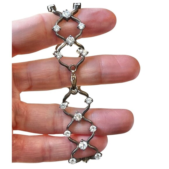 Cz Diamond & sterling Silver Tennis Bracelet 7" Elegant Lattice Design - Picture 6 of 9